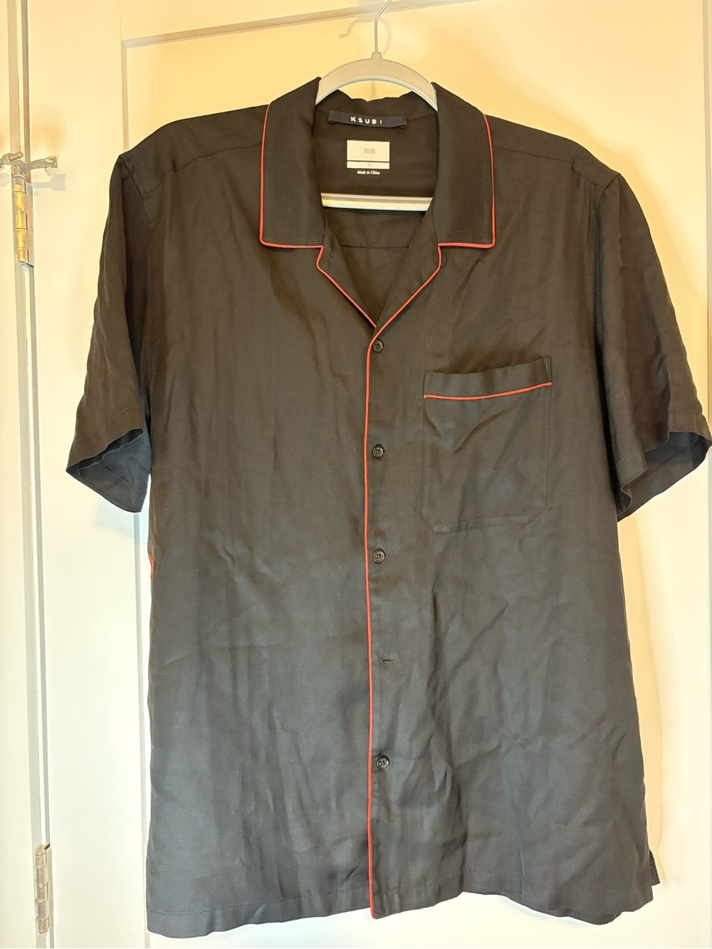 Ksubi Short-Sleeve Black Shirt with Red Piping